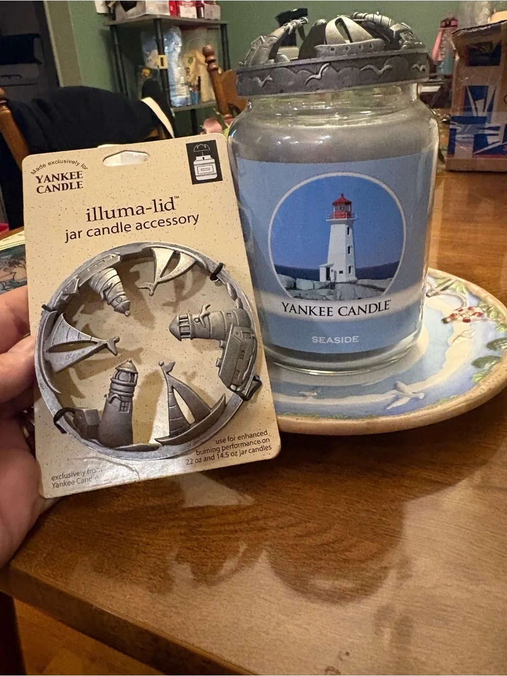 Yankee Candle Blue Jar with Nautical Ceramic Plate and Metallic Illuma-Lid
